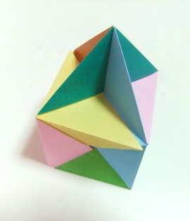 Modular origami elongated square pyramid from 9 waterbomb base units