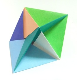 Modular origami augmented triangular prism from 7 waterbomb base units